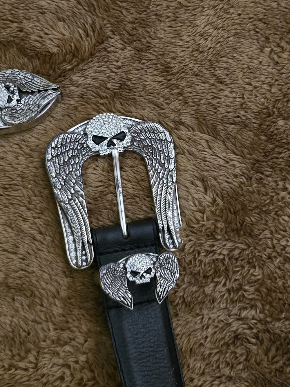 Harley-Davidson Willie G Skull Leather Belt with Silver Winged Skull Buckle